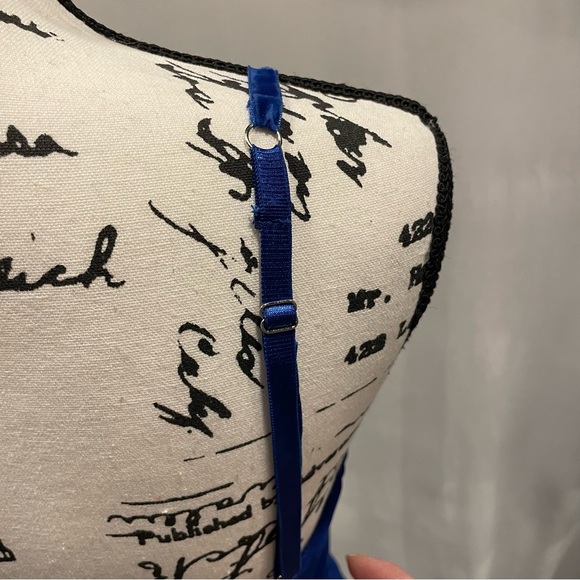 Marchesa Notte royal blue ruffle dress velvet trim tulip maxi - Picture 8 of 14